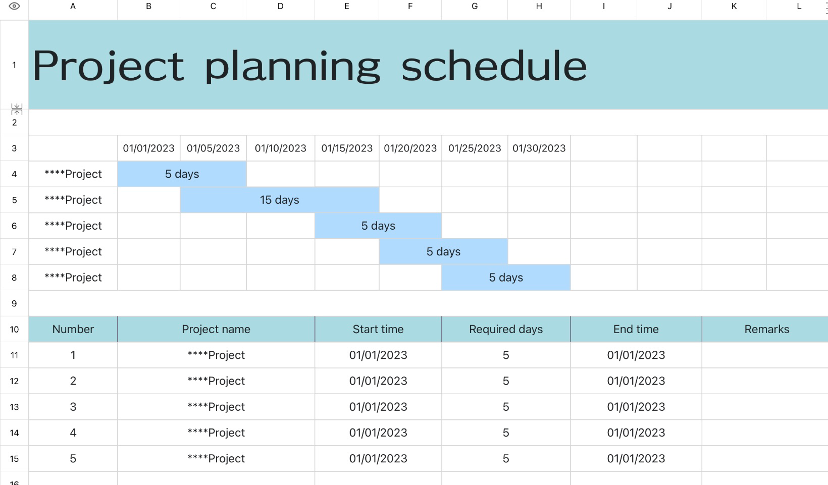 Project planning schedule
